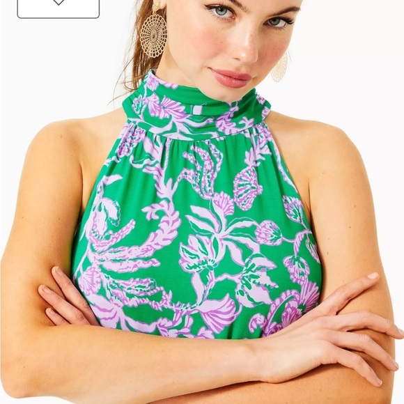 LILLY PULITZER Wyota Skirted Romper Brazilian Green Salty Sandbar Sz L NEW - Picture 3 of 16